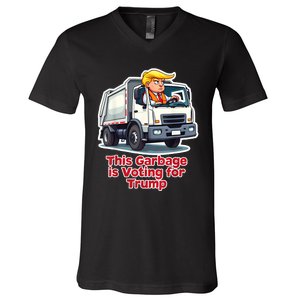 This Garbage Is Voting Trump Funny Garbage Truck Trump 2024 V-Neck T-Shirt