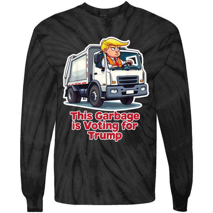 This Garbage Is Voting Trump Funny Garbage Truck Trump 2024 Tie-Dye Long Sleeve Shirt