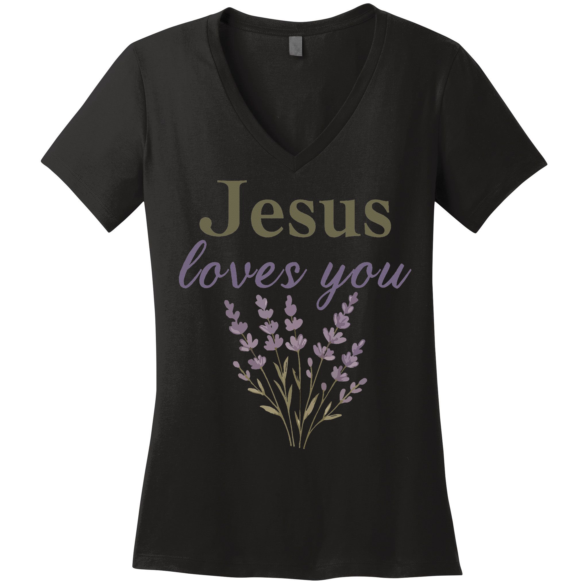 Teen Girl Jesus Loves You Christian Faith Godsister Mom Women's V-Neck T-Shirt