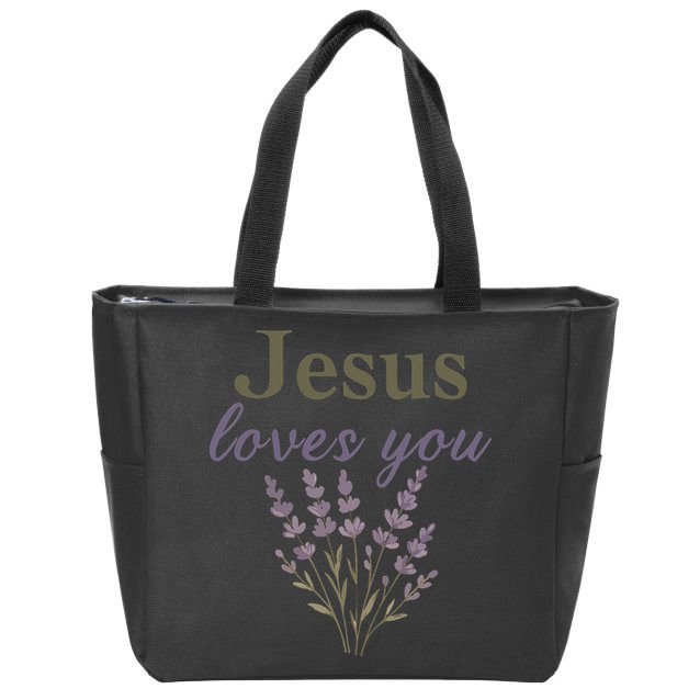 Teen Girl Jesus Loves You Christian Faith Godsister Mom Zip Tote Bag
