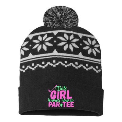 This Girl Knows How To Par Funny Lets Party Golf Gift USA-Made Snowflake Beanie