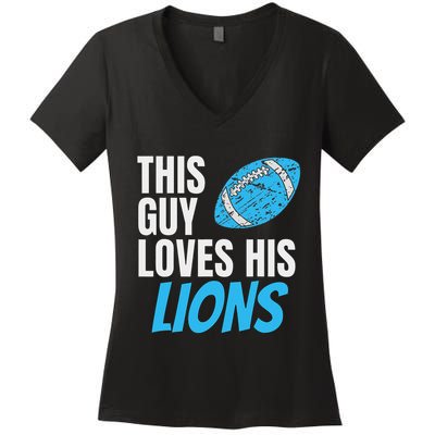 This Guy Loves His Lions Women's V-Neck T-Shirt