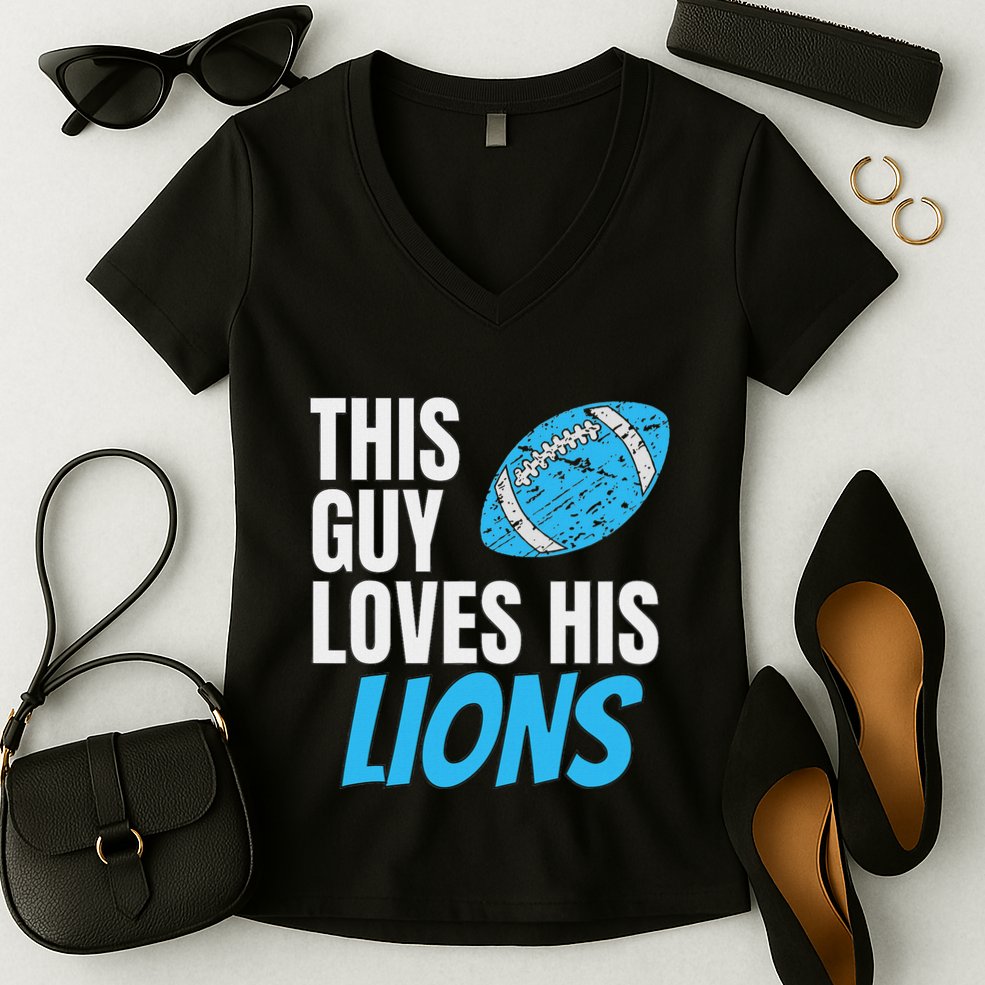 This Guy Loves His Lions Women's V-Neck T-Shirt