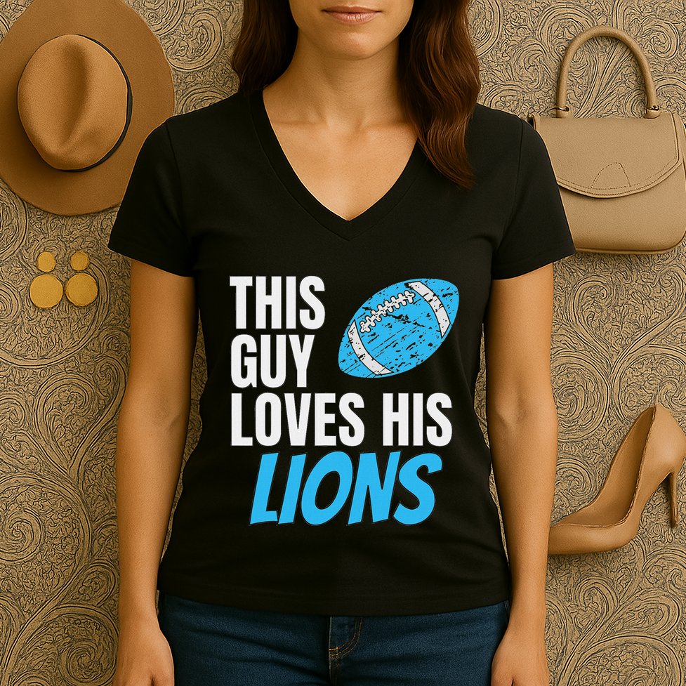 This Guy Loves His Lions Women's V-Neck T-Shirt