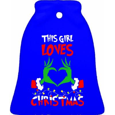 This Girl Loves Christmas Xmas Pajama  Ceramic Bell Ornament