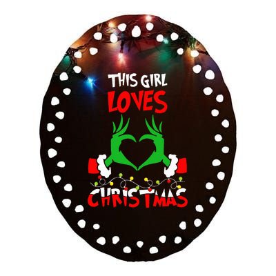 This Girl Loves Christmas Xmas Pajama  Ceramic Oval Ornament