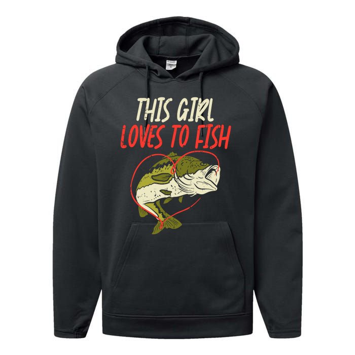 This Girl Loves To Fish Bass Fishing Family Matching Gift Performance Fleece Hoodie