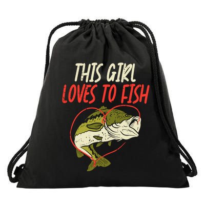 This Girl Loves To Fish Bass Fishing Family Matching Gift Drawstring Bag