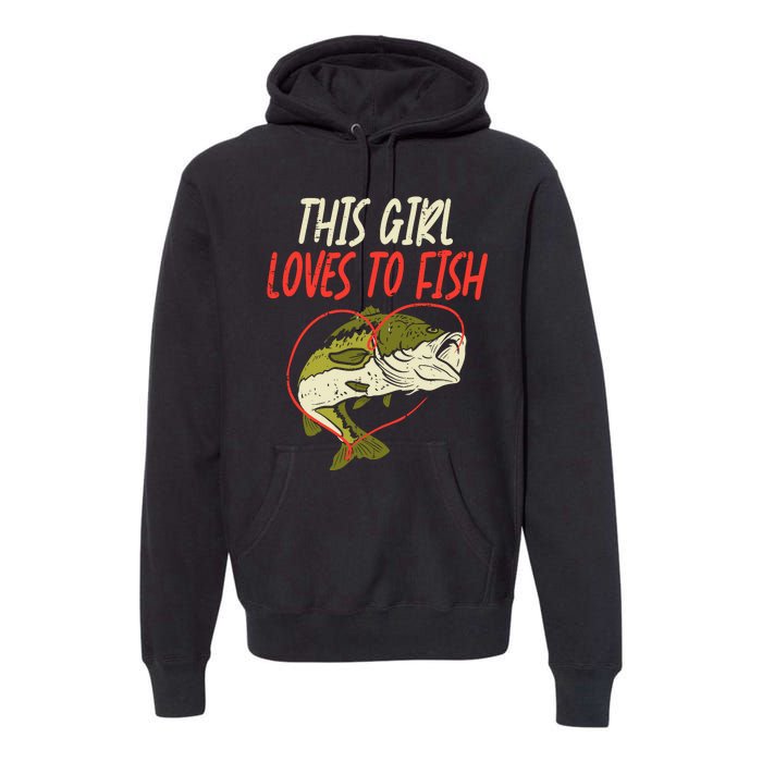 This Girl Loves To Fish Bass Fishing Family Matching Gift Premium Hoodie