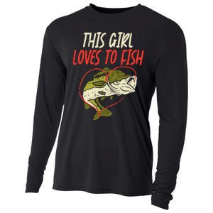 This Girl Loves To Fish Bass Fishing Family Matching Gift Cooling Performance Long Sleeve Crew