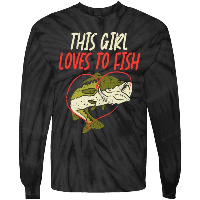 This Girl Loves To Fish Bass Fishing Family Matching Gift Tie-Dye Long Sleeve Shirt