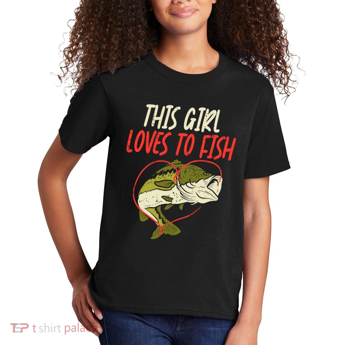 This Girl Loves To Fish Bass Fishing Family Matching Gift Kids T-Shirt