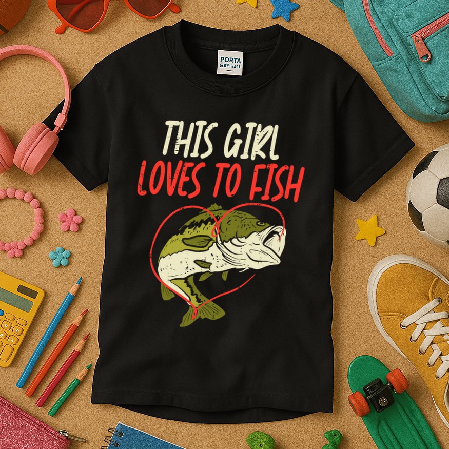 This Girl Loves To Fish Bass Fishing Family Matching Gift Kids T-Shirt