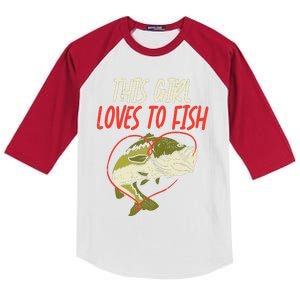 This Girl Loves To Fish Bass Fishing Family Matching Gift Kids Colorblock Raglan Jersey