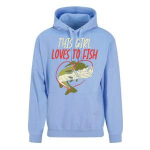 This Girl Loves To Fish Bass Fishing Family Matching Gift Unisex Surf Hoodie