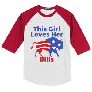 This Girl Loves Her Buffalo Bills Funny Kids Colorblock Raglan Jersey