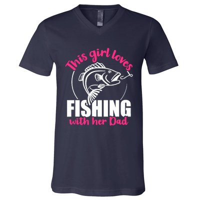 This girl loves fishing with her dad V-Neck T-Shirt