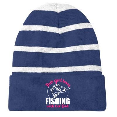 This girl loves fishing with her dad Striped Beanie with Solid Band