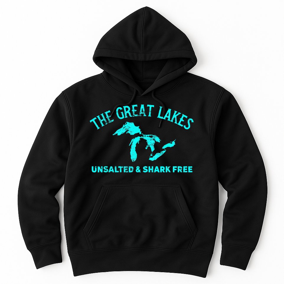The Great Lakes Unsalted & Shark Free Michigan Gift Vintage Hoodie