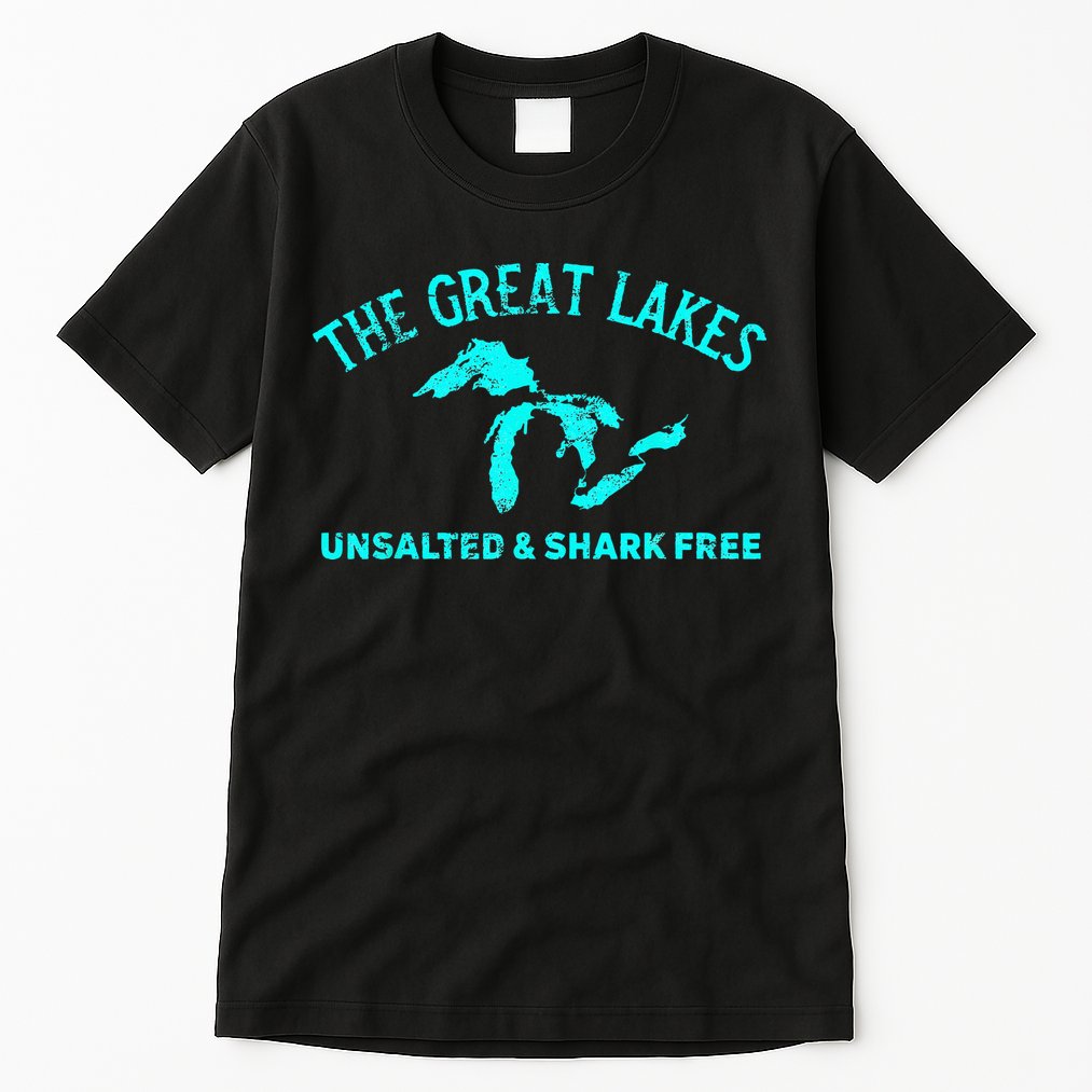 The Great Lakes Unsalted & Shark Free Michigan Gift Vintage Tall T-Shirt
