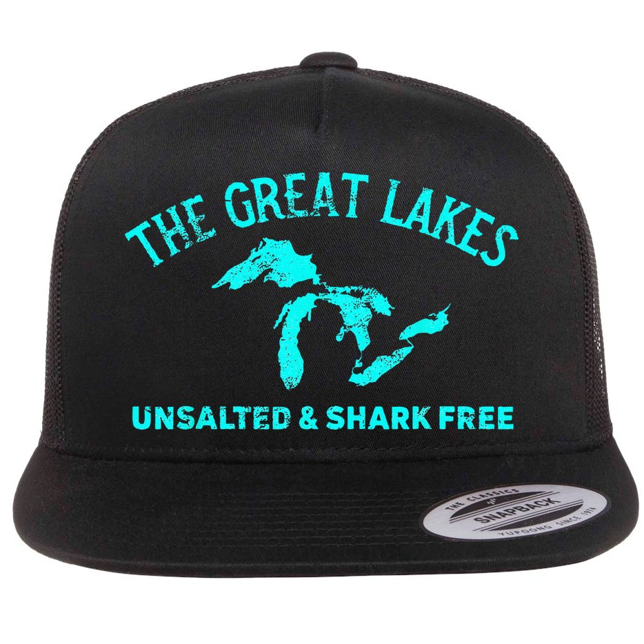 The Great Lakes Unsalted & Shark Free Michigan Gift Vintage Flat Bill Trucker Hat