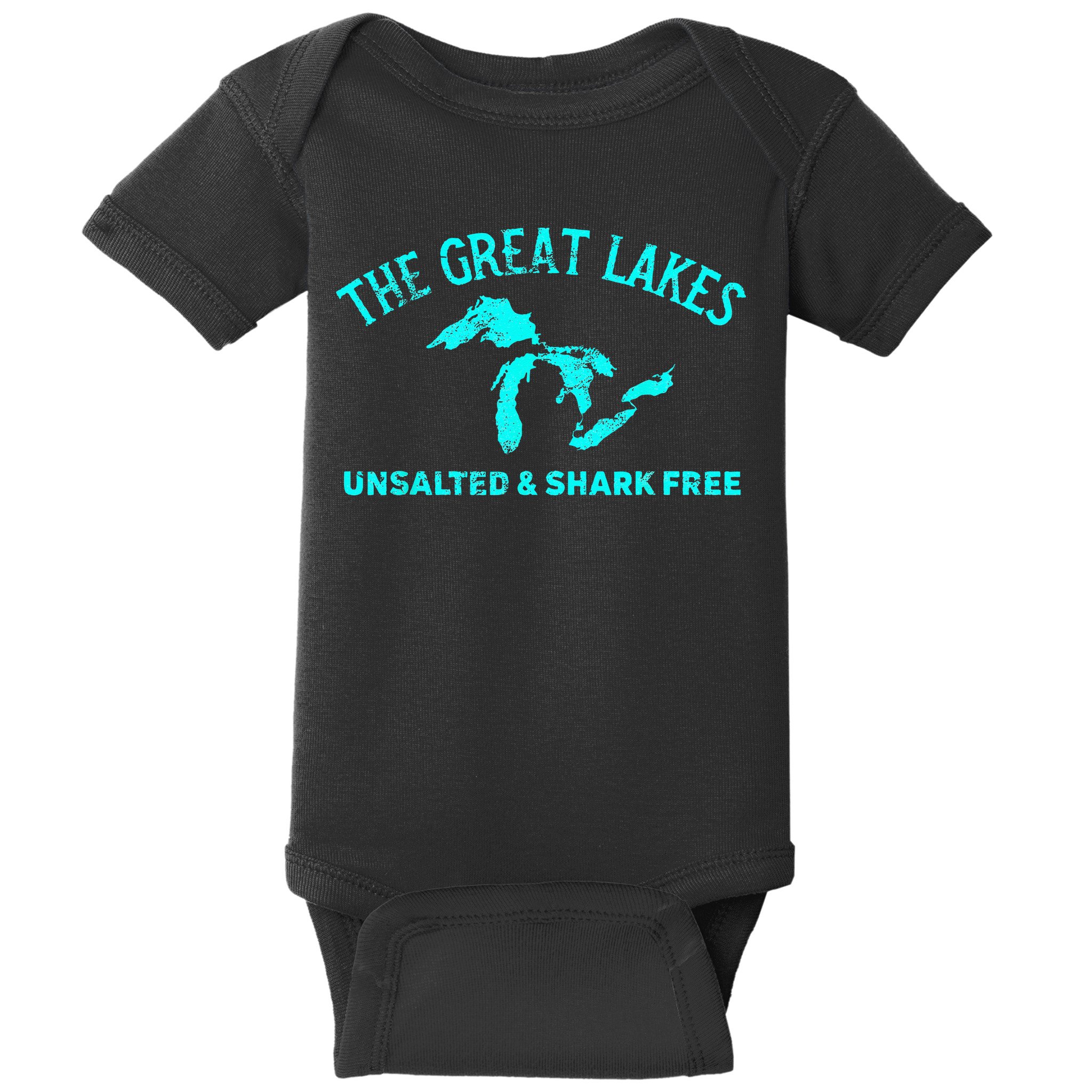 The Great Lakes Unsalted & Shark Free Michigan Gift Vintage Baby Bodysuit