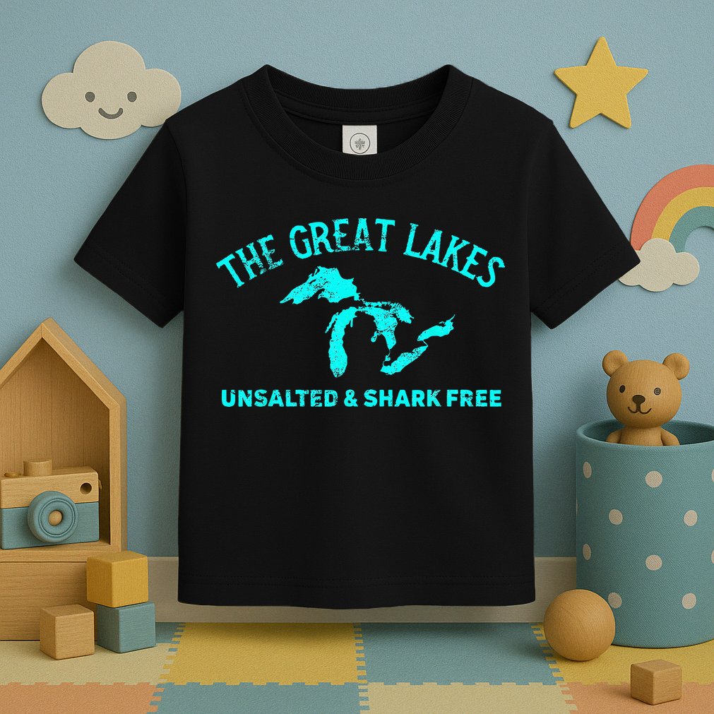 The Great Lakes Unsalted & Shark Free Michigan Gift Vintage Toddler T-Shirt