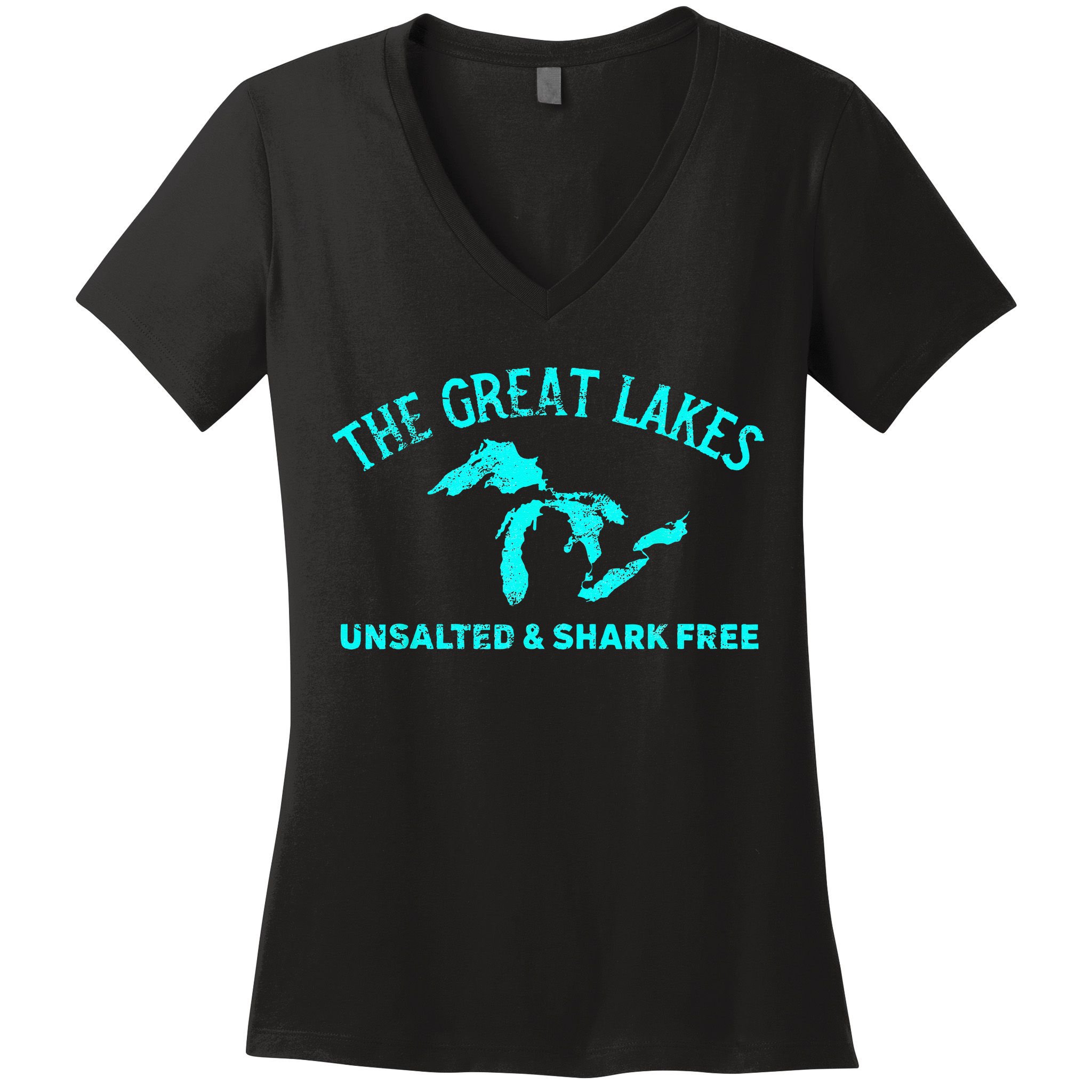 The Great Lakes Unsalted & Shark Free Michigan Gift Vintage Women's V-Neck T-Shirt