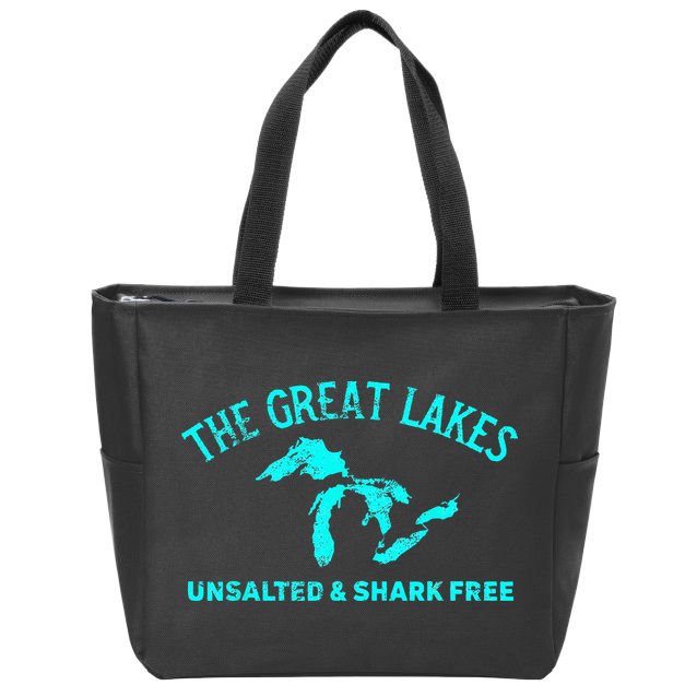 The Great Lakes Unsalted & Shark Free Michigan Gift Vintage Zip Tote Bag