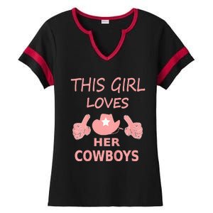 This Girl Loves Her Cowboy Cute Texas Dallas Ladies Halftime Notch Neck Tee