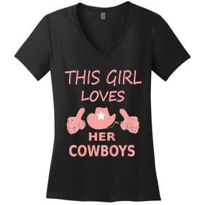 This Girl Loves Her Cowboy Cute Texas Dallas Women's V-Neck T-Shirt