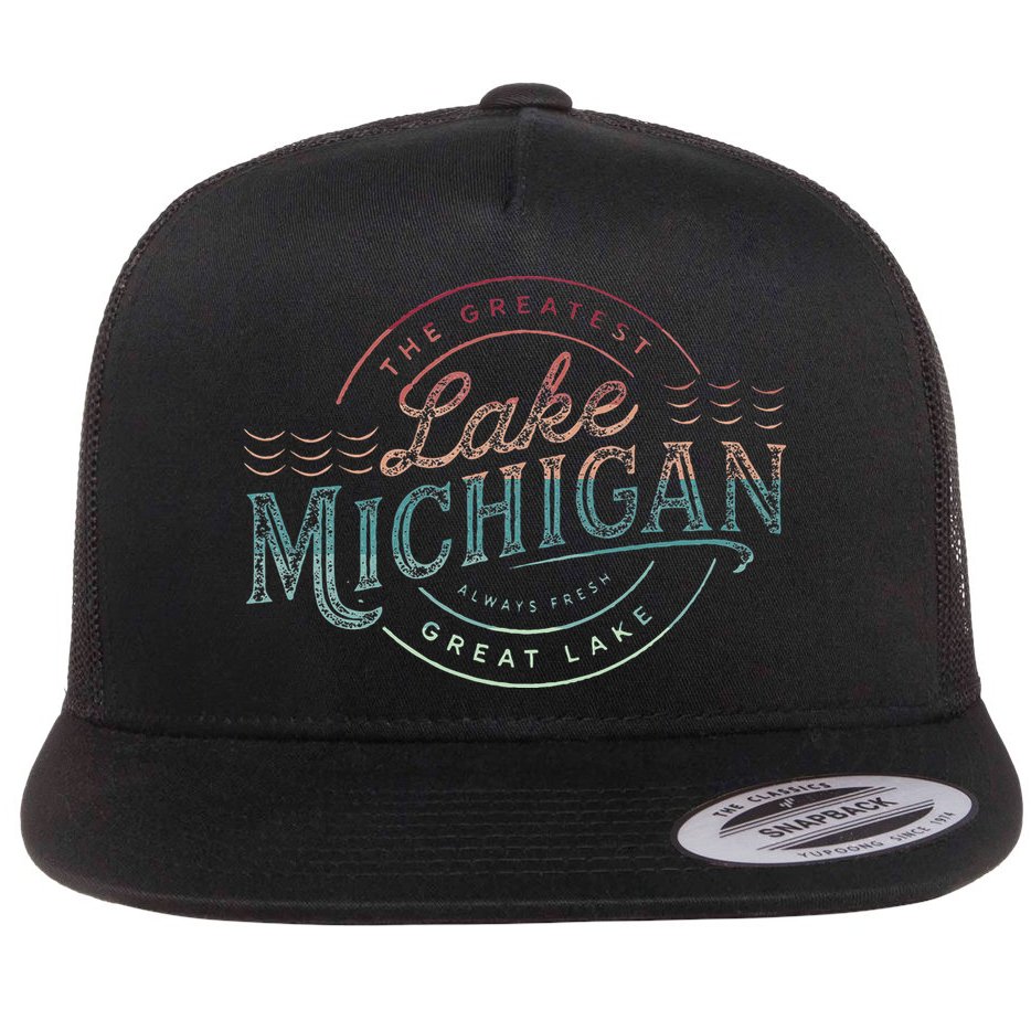 The Great Lakes Lake Michigan Lake Life theme Flat Bill Trucker Hat