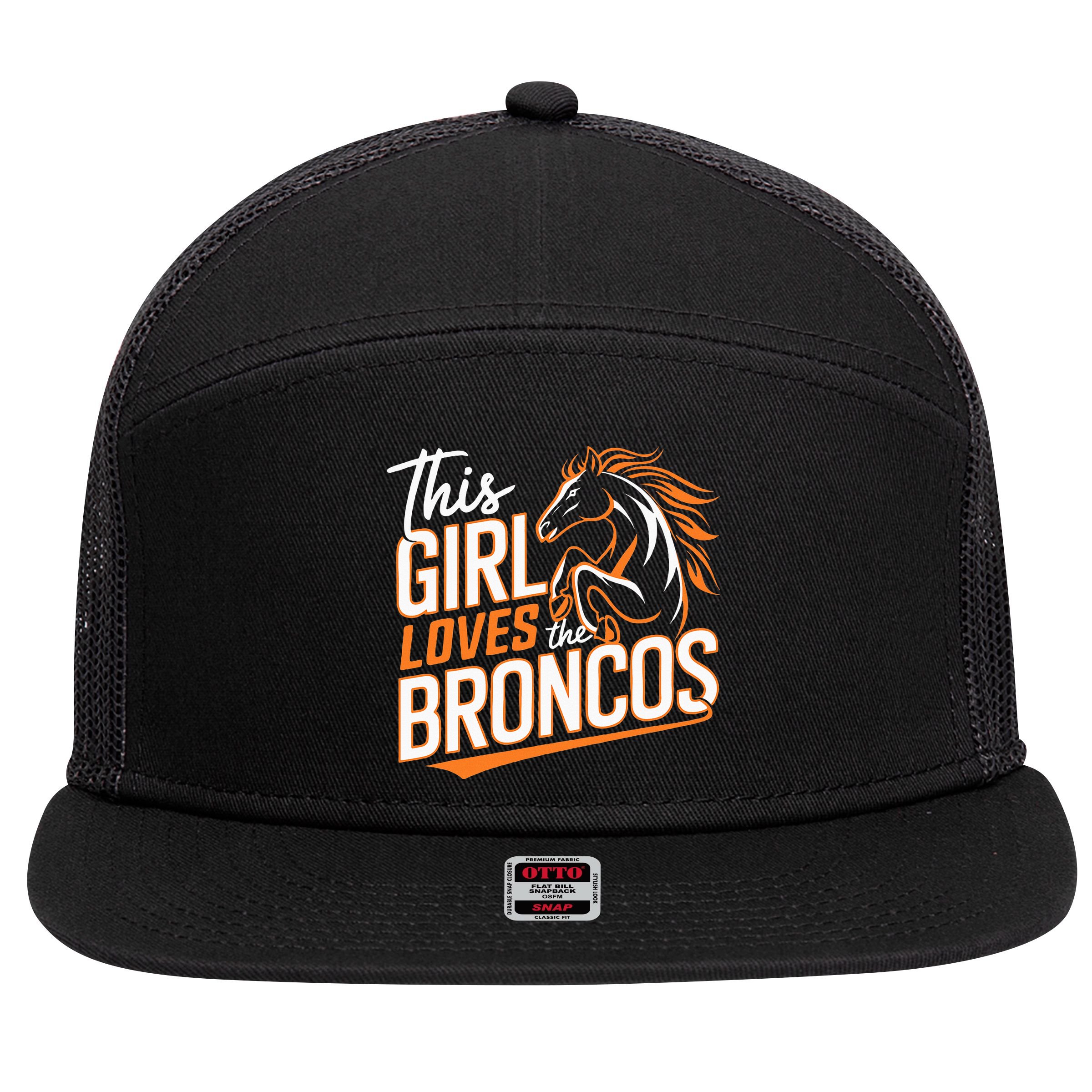 This Girl Loves The Broncos 7 Panel Mesh Trucker Snapback Hat