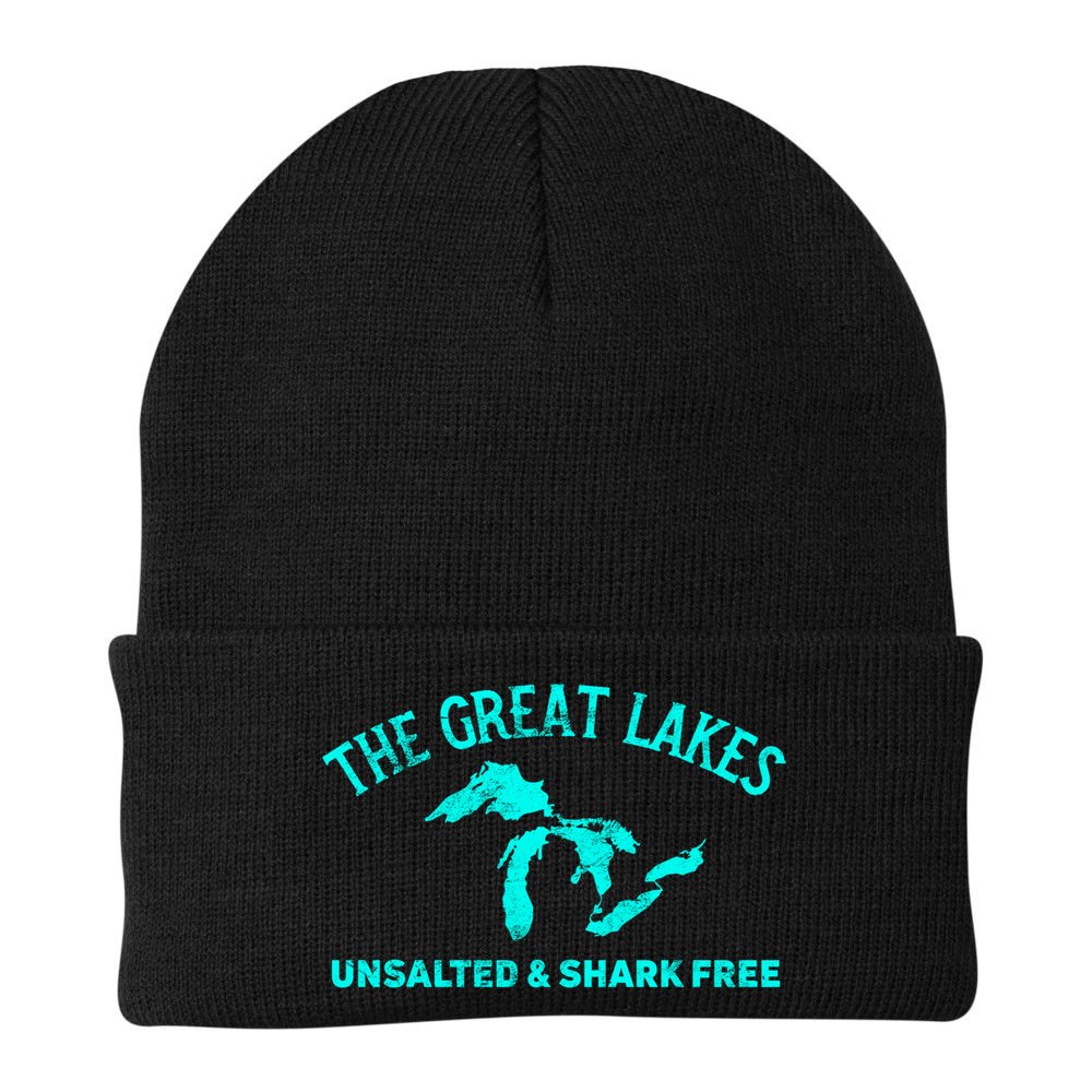 The Great Lakes Unsalted And Shark Free Michigan Gift Vintage Gift Beanie