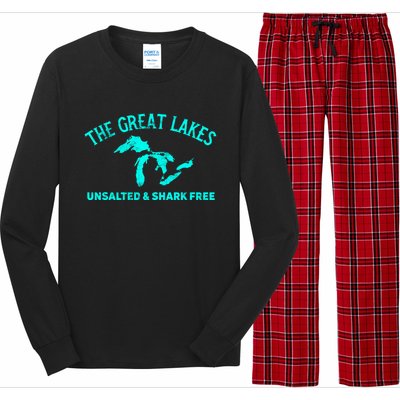 The Great Lakes Unsalted And Shark Free Michigan Gift Vintage Gift Long Sleeve Pajama Set