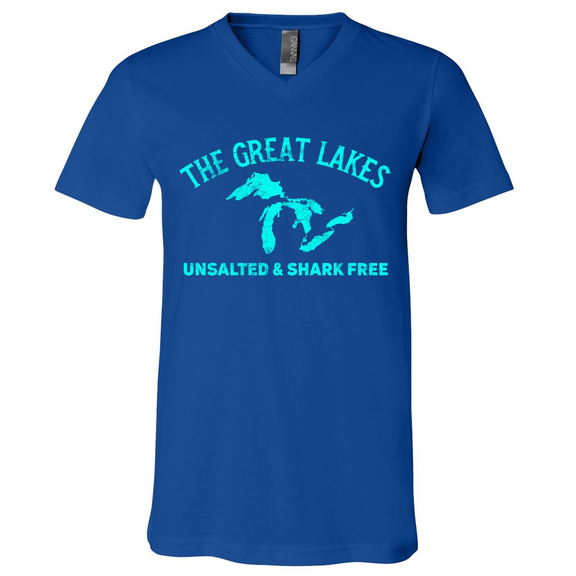 The Great Lakes Unsalted And Shark Free Michigan Gift Vintage Gift V-Neck T-Shirt
