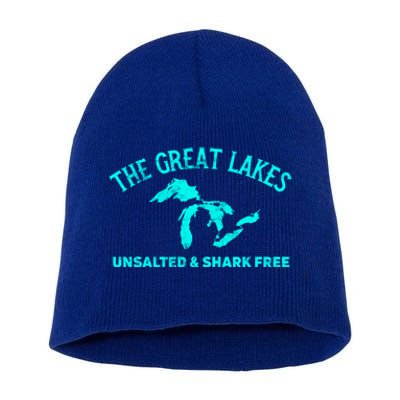 The Great Lakes Unsalted And Shark Free Michigan Gift Vintage Gift Short Acrylic Beanie