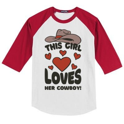 This Girl Loves Her Cowboy Cute Girlfriend Kids Colorblock Raglan Jersey