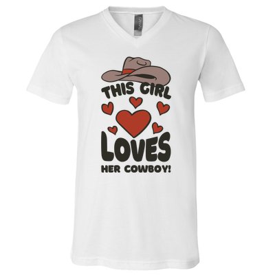 This Girl Loves Her Cowboy Cute Girlfriend V-Neck T-Shirt