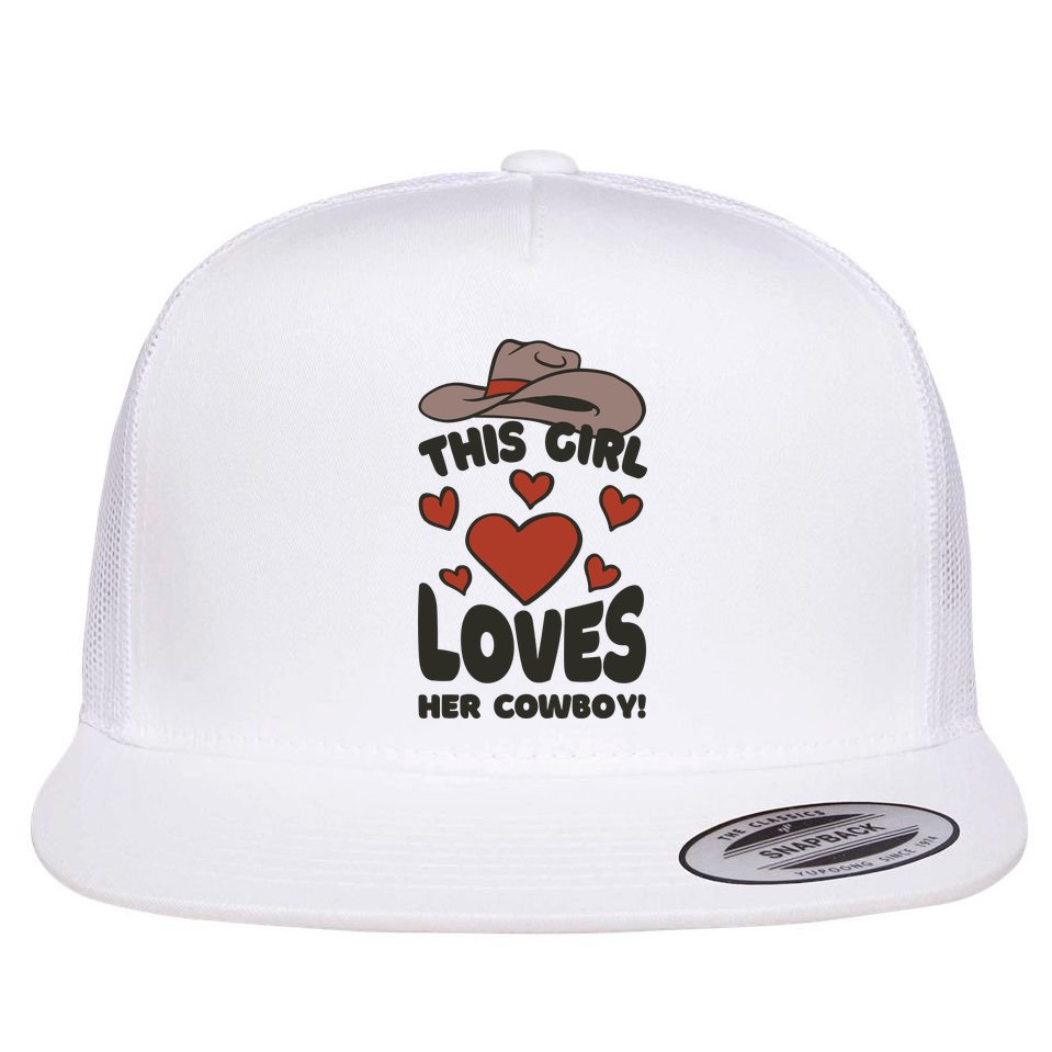 This Girl Loves Her Cowboy Cute Girlfriend Flat Bill Trucker Hat