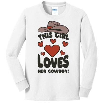 This Girl Loves Her Cowboy Cute Girlfriend Kids Long Sleeve Shirt