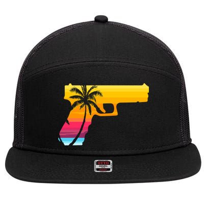 Tropical Gun Lover Firearm Beach Cute Hawaiian Gift Aloha 7 Panel Mesh Trucker Snapback Hat