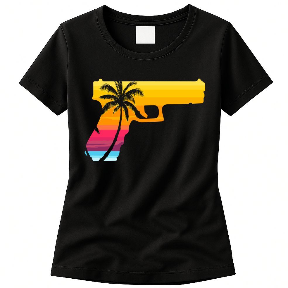Tropical Gun Lover Firearm Beach Cute Hawaiian Gift Aloha Womens T-Shirt