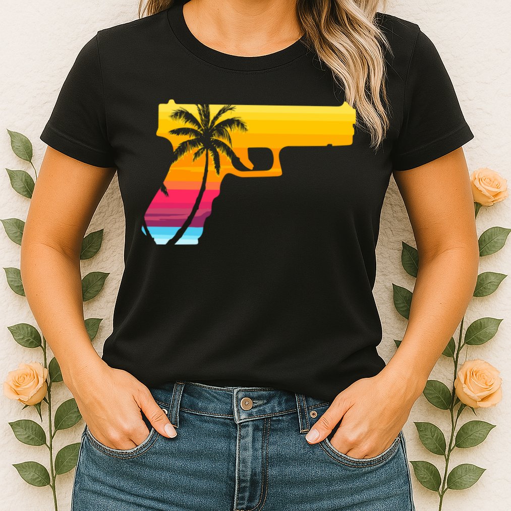 Tropical Gun Lover Firearm Beach Cute Hawaiian Gift Aloha Womens T-Shirt