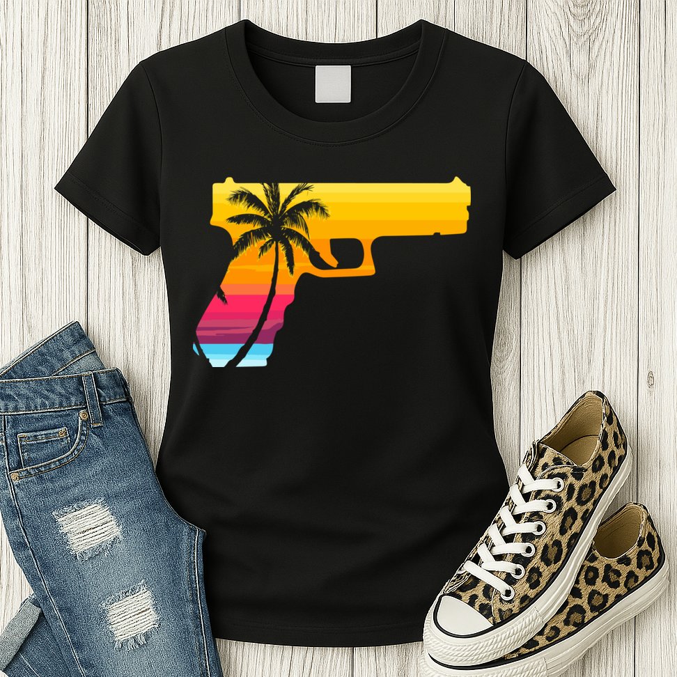 Tropical Gun Lover Firearm Beach Cute Hawaiian Gift Aloha Womens T-Shirt