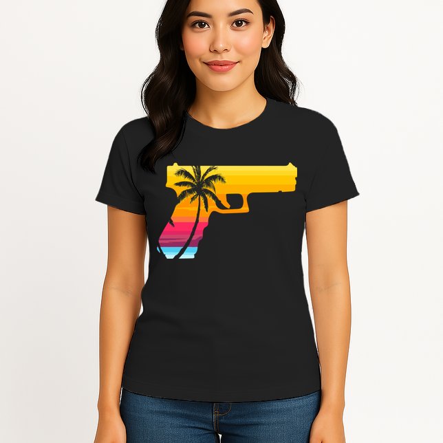 Tropical Gun Lover Firearm Beach Cute Hawaiian Gift Aloha Womens T-Shirt