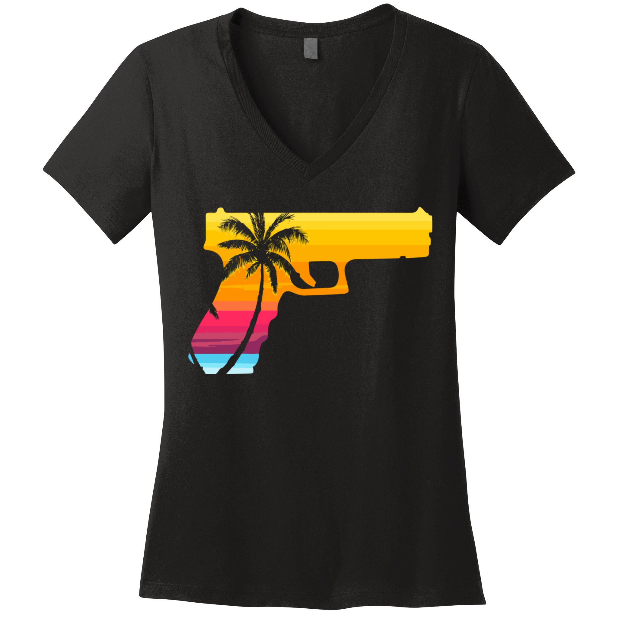 Tropical Gun Lover Firearm Beach Cute Hawaiian Gift Aloha Women's V-Neck T-Shirt