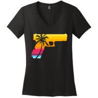 Tropical Gun Lover Firearm Beach Cute Hawaiian Gift Aloha Women's V-Neck T-Shirt