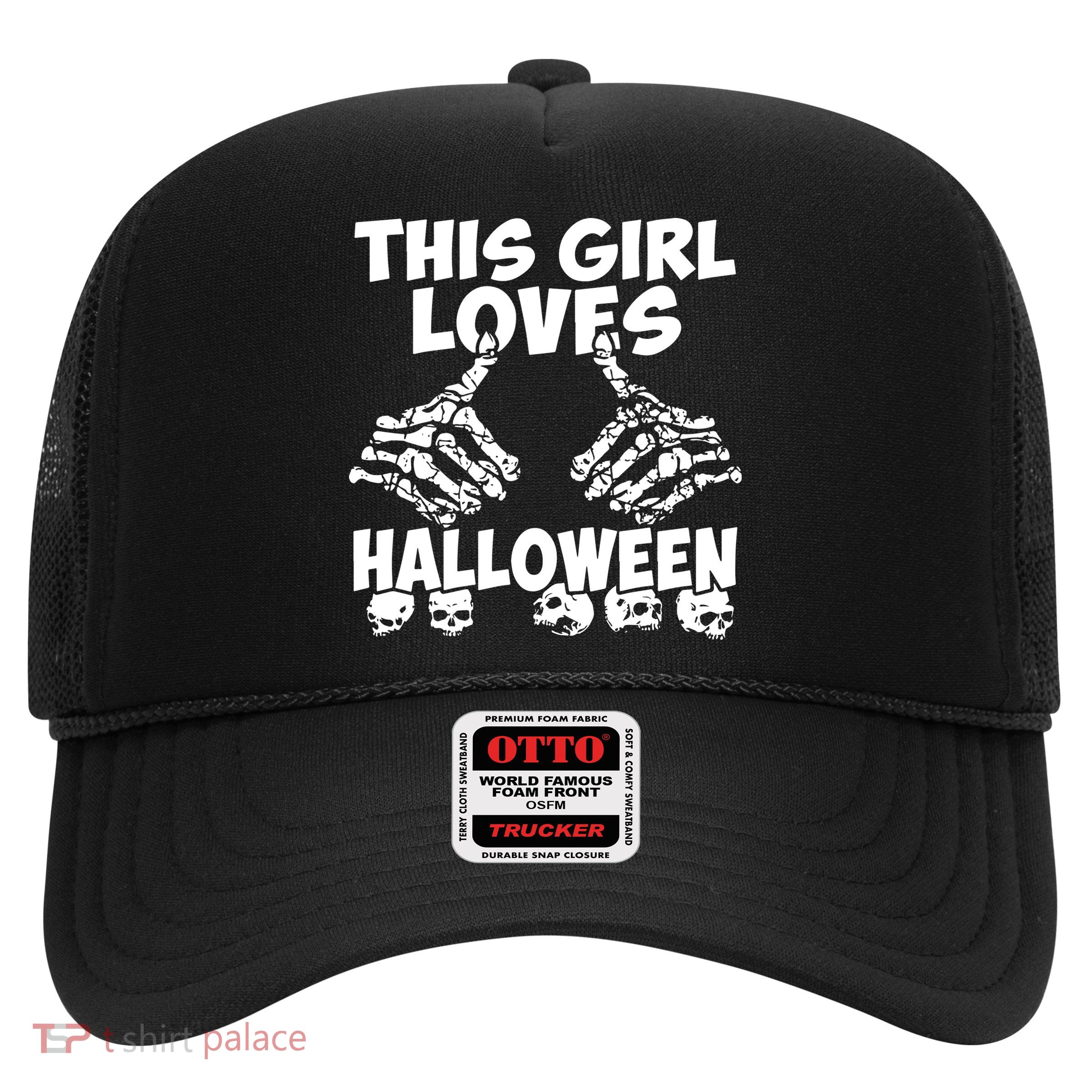 This Girl Lovers Halloween Satan Scare Black White Skeleton Trucker Hat