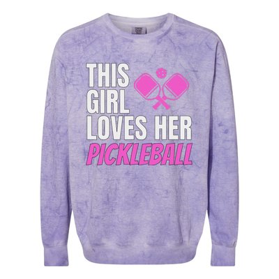 This Girl Loves Her Pickleball Colorblast Crewneck Sweatshirt